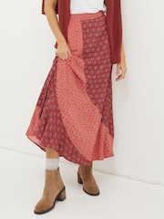 FatFace Red Naomi Craft Geo Midi Skirt - Image 1 of 5