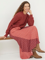 FatFace Red Naomi Craft Geo Midi Skirt - Image 3 of 5