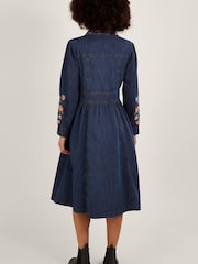 Monsoon Blue Embroidered Denim Midi Shirt Dress - Image 2 of 4