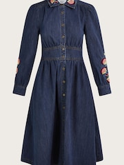 Monsoon Blue Embroidered Denim Midi Shirt Dress - Image 4 of 4