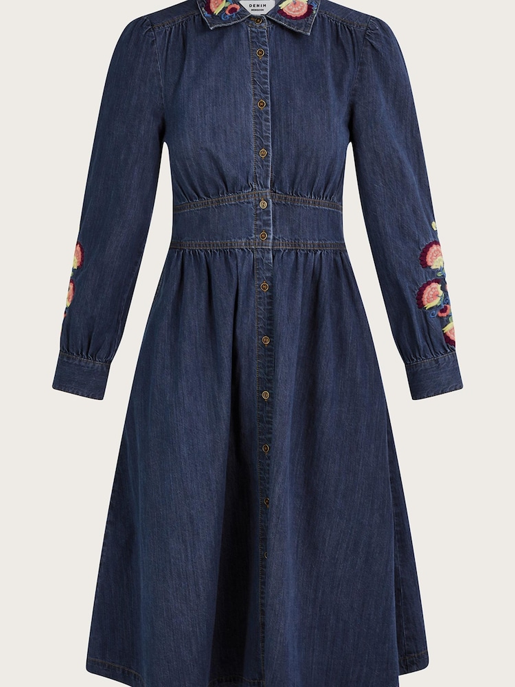 Monsoon Blue Embroidered Denim Midi Shirt Dress - Image 4 of 4