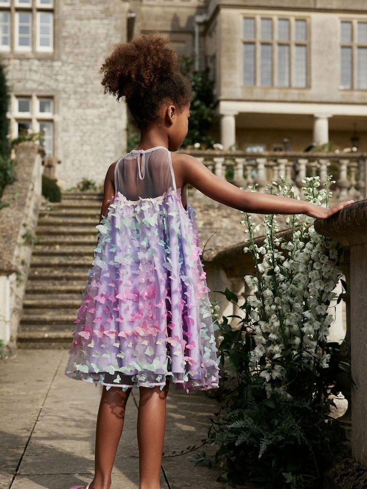 Lilac Purple Rainbow 3D Butterfly Trapeze Dress (3-16yrs) - Image 2 of 5