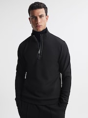 Reiss Black Hale Contrast Half-Zip Funnel Neck Jumper - Image 1 of 6