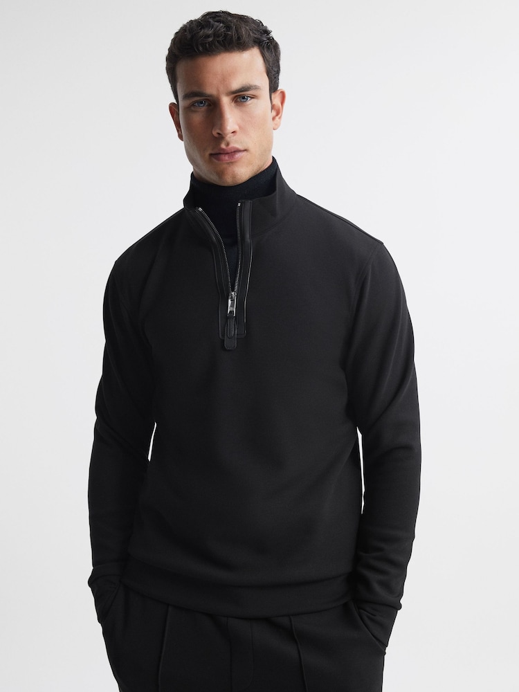 Reiss Black Hale Contrast Half-Zip Funnel Neck Jumper - Image 1 of 6