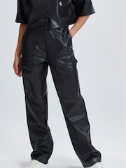 Calvin Klein Jeans High Rise Straight Faux Leather Black Trousers - Image 1 of 6