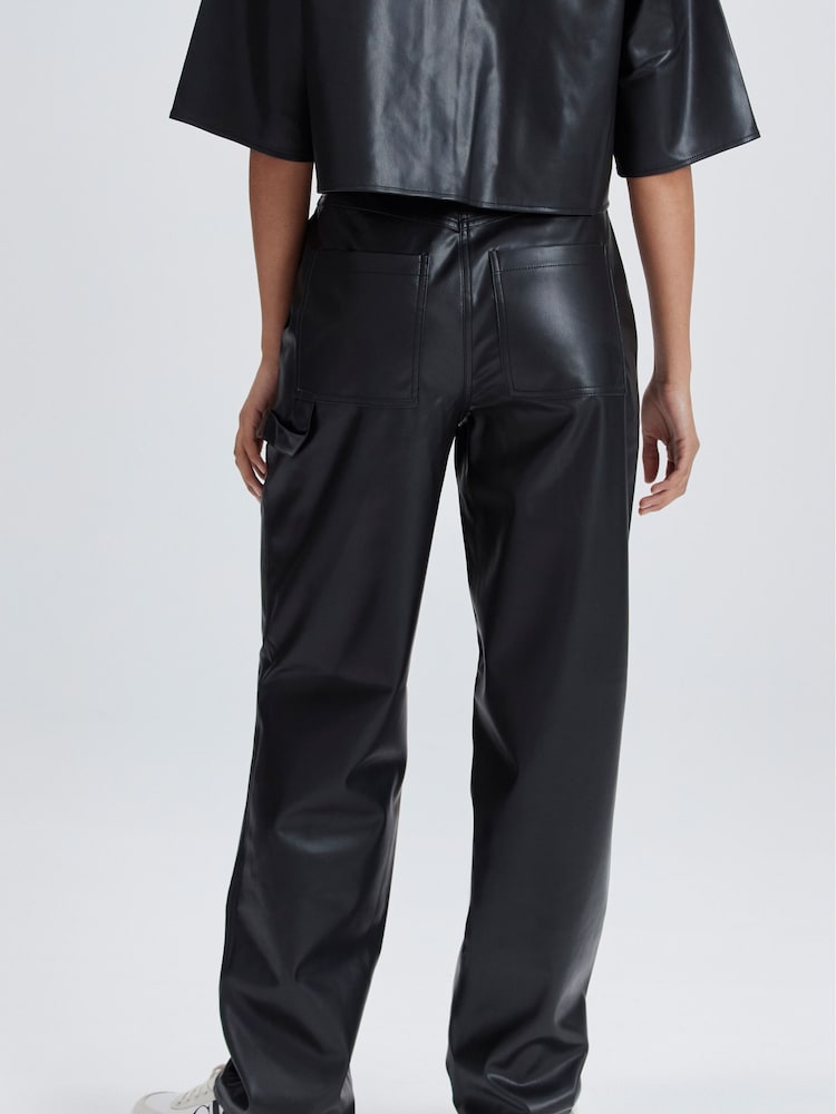 Calvin Klein Jeans High Rise Straight Faux Leather Black Trousers - Image 2 of 6 Calvin Klein Jeans High Rise Straight Faux Leather Black Trousers - Image 2 of 6