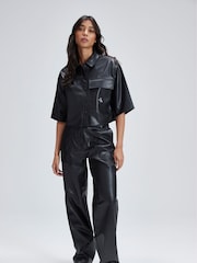 Calvin Klein Jeans High Rise Straight Faux Leather Black Trousers - Image 3 of 6