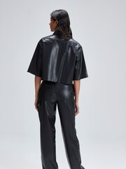 Calvin Klein Jeans High Rise Straight Faux Leather Black Trousers - Image 4 of 6