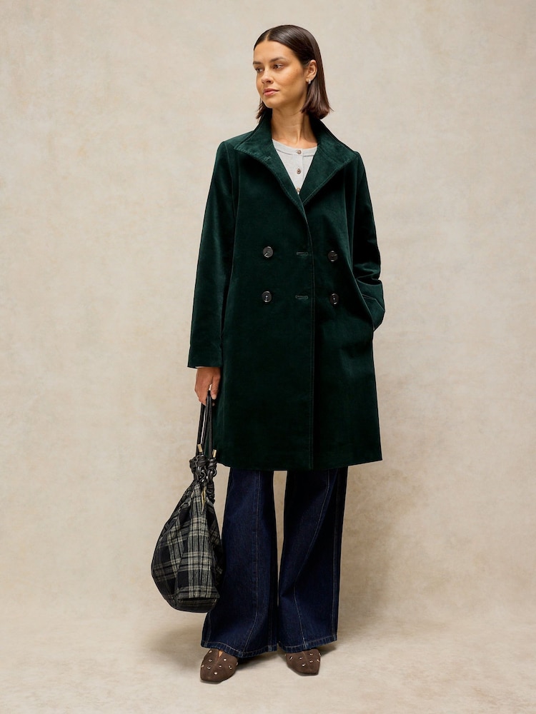White Stuff Green Kaia Velvet Coat - Image 1 of 6