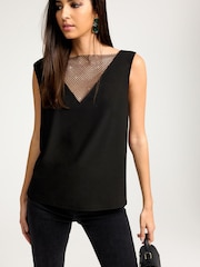 Black Embellished Sparkle Sleeveless Top - Image 1 of 6