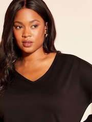 Friends Like These Black Curve Soft Jersey V Neck Long Sleeve Tunic Top - Image 1 of 2