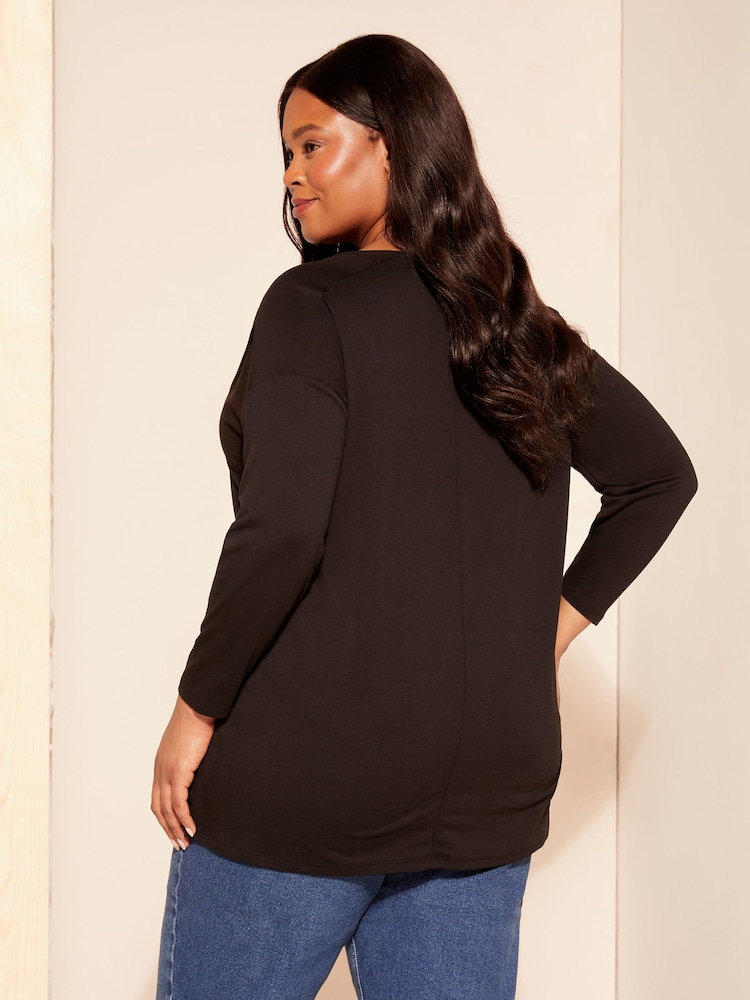 Friends Like These Black Curve Soft Jersey V Neck Long Sleeve Tunic Top - Image 2 of 2
