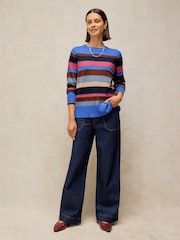 White Stuff Blue Sienna Stripe Stitch Jumper - Image 1 of 7