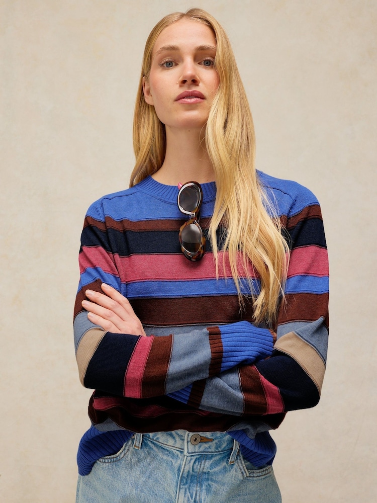 White Stuff Blue Sienna Stripe Stitch Jumper - Image 2 of 7