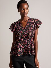 Ted Baker Riivia Angel Sleeve Peplum Black Top - Image 1 of 6