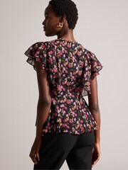 Ted Baker Riivia Angel Sleeve Peplum Black Top - Image 2 of 6