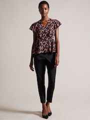 Ted Baker Riivia Angel Sleeve Peplum Black Top - Image 3 of 6
