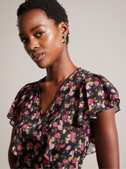 Ted Baker Riivia Angel Sleeve Peplum Black Top - Image 4 of 6