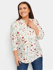 Yours Curve Cream Pintuck Half Placket Blouse - Image 1 of 4