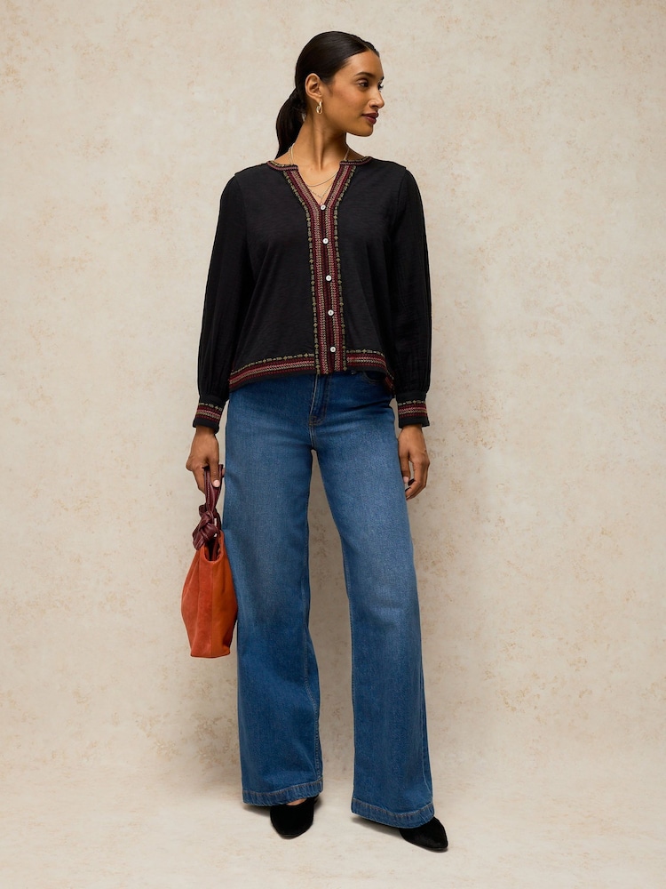 White Stuff Black Lizzie Embroidered Top - Image 1 of 6