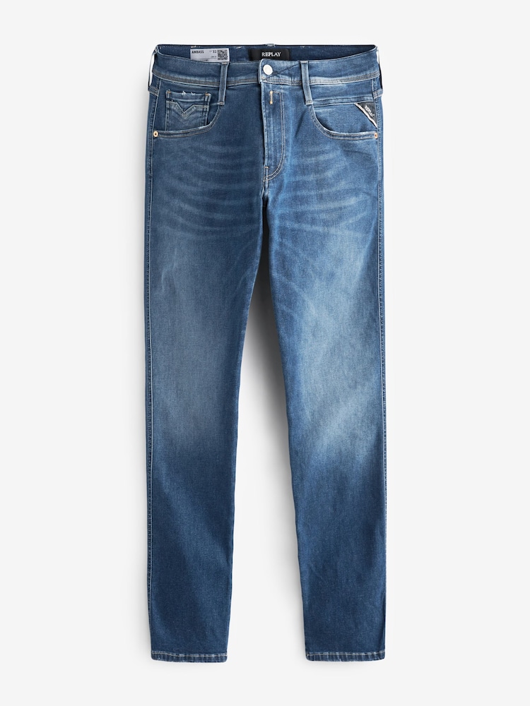 Replay Slim Fit Dark Blue Anbass Blue Jeans - Image 4 of 4