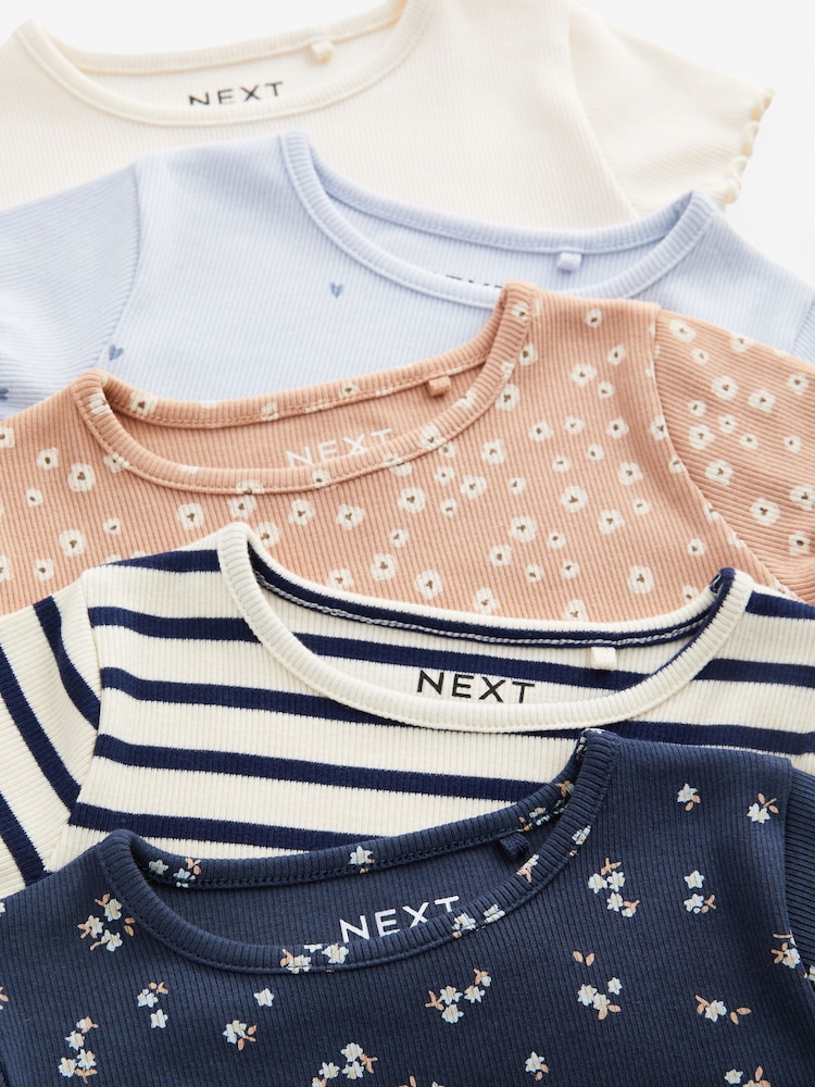 Blue Rib Short Sleeve T-Shirts 5 Pack (3mths-7yrs) - Image 3 of 3