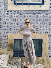 Amy Lynn Blue Baia Polka Dot Satin Halter Dress - Image 1 of 8