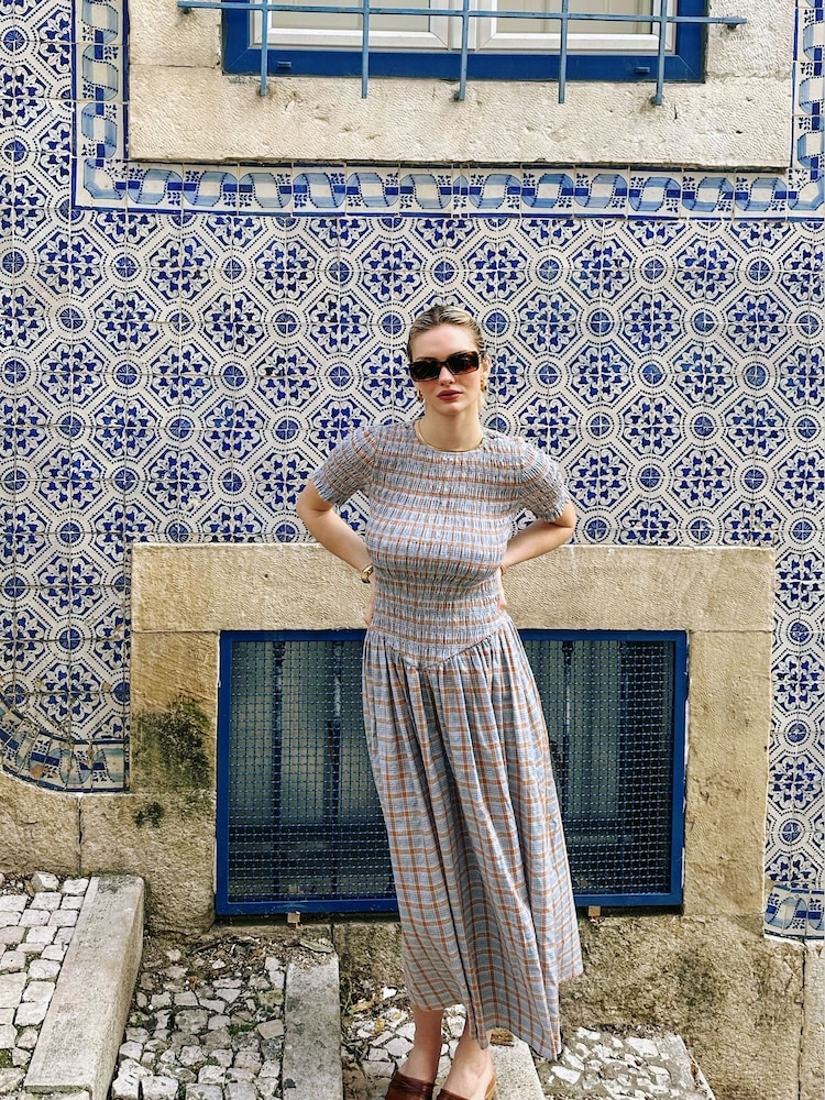 Amy Lynn Blue Baia Polka Dot Satin Halter Dress - Image 1 of 8