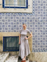 Amy Lynn Blue Baia Polka Dot Satin Halter Dress - Image 2 of 8