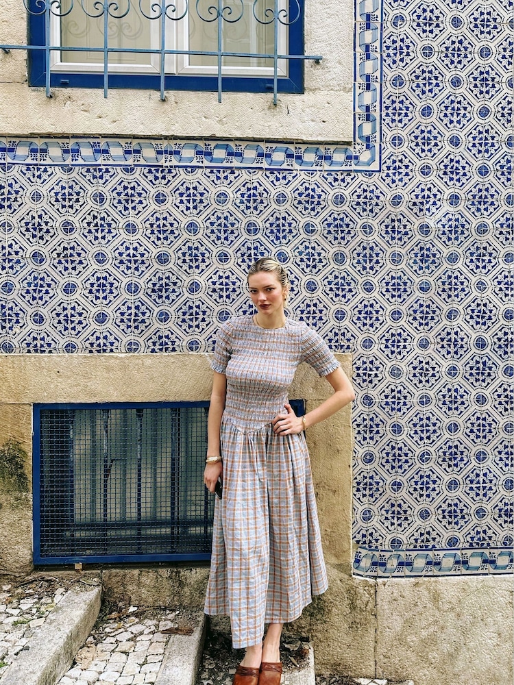 Amy Lynn Blue Baia Polka Dot Satin Halter Dress - Image 2 of 8