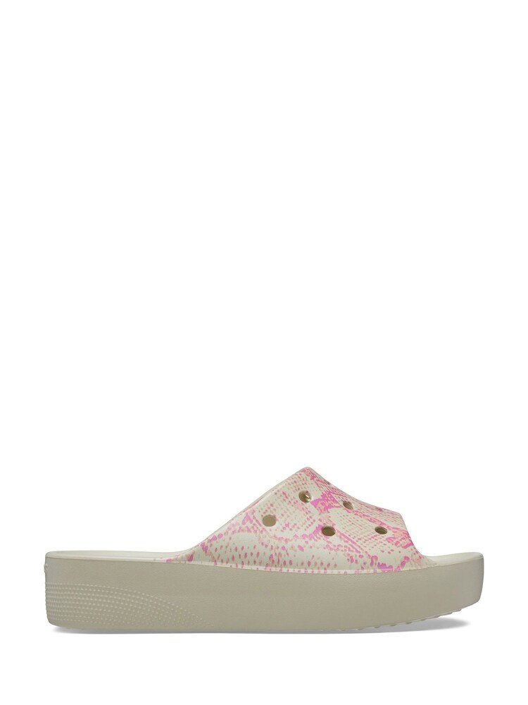 Crocs White Adults Classic Patterned Platform Slides - Image 1 of 5