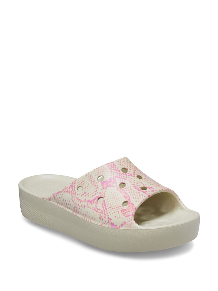 Crocs White Adults Classic Patterned Platform Slides - Image 2 of 5