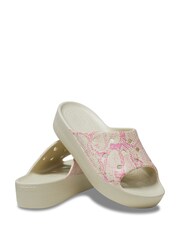 Crocs White Adults Classic Patterned Platform Slides - Image 3 of 5