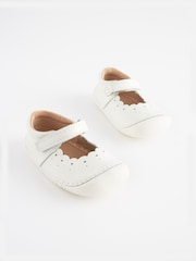 White Leather Wide Fit (G) Crawler Mary Jane Shoes - Image 1 of 5