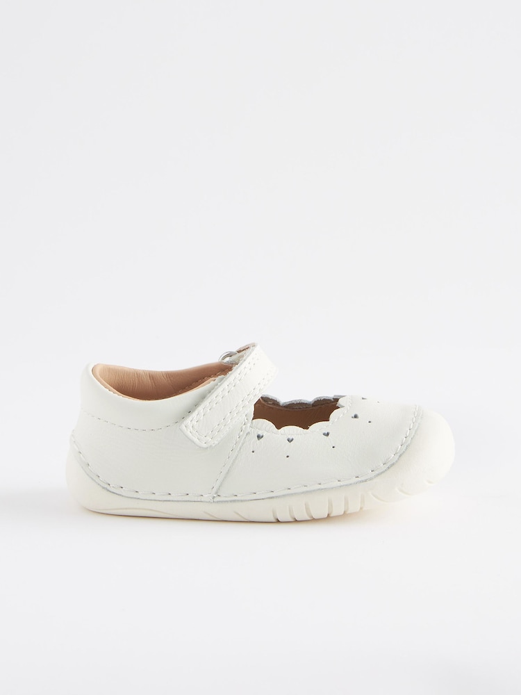White Leather Wide Fit (G) Crawler Mary Jane Shoes - Image 2 of 5