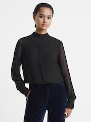 Noir - Blouse transparente à col montant Reiss Riley - Image 1 of 6