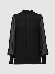 Noir - Blouse transparente à col montant Reiss Riley - Image 2 of 6