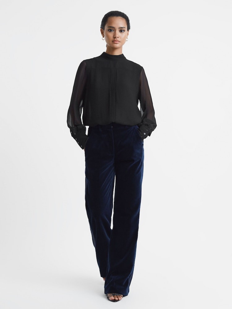 Noir - Blouse transparente à col montant Reiss Riley - Image 3 of 6