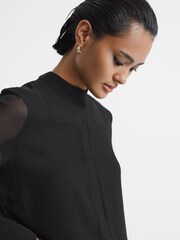Noir - Blouse transparente à col montant Reiss Riley - Image 4 of 6