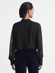 Noir - Blouse transparente à col montant Reiss Riley - Image 5 of 6