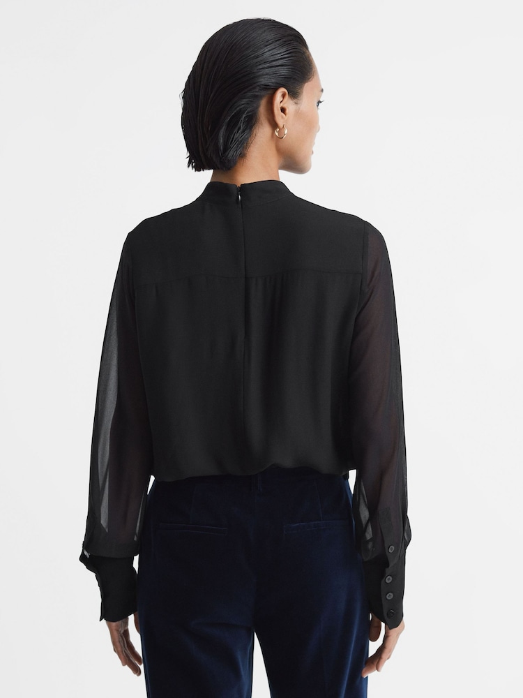 Noir - Blouse transparente à col montant Reiss Riley - Image 5 of 6