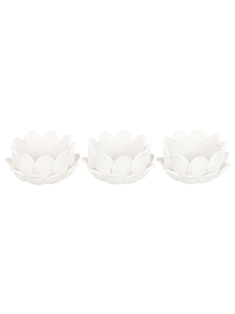 Something Different Set of 3 White White Lotus Flower Tealight Holders - Image 2 of 4 Something Different Set of 3 White White Lotus Flower Tealight Holders - Image 2 of 4