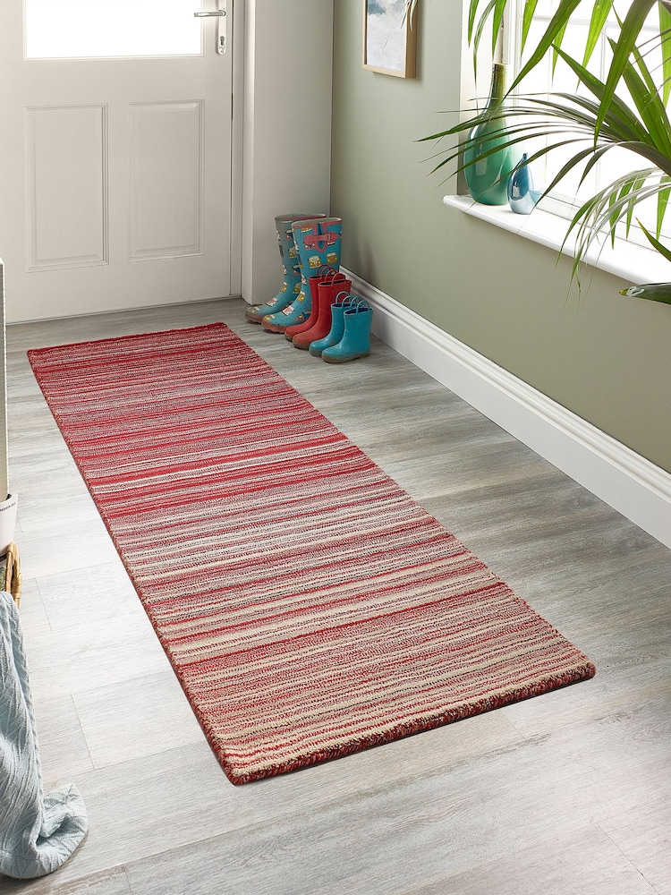 Origin Rug Collection. Red Fine Stripe Runner - Image 1 of 6