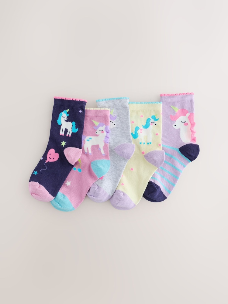 Multi - Lot de 5 paires de chaussettes licorne en coton - Image 1 de 3 Multi - Lot de 5 paires de chaussettes licorne en coton - Image 1 de 3