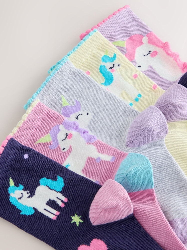 Multi - Lot de 5 paires de chaussettes licorne en coton - Image 2 de 3 Multi - Lot de 5 paires de chaussettes licorne en coton - Image 2 de 3