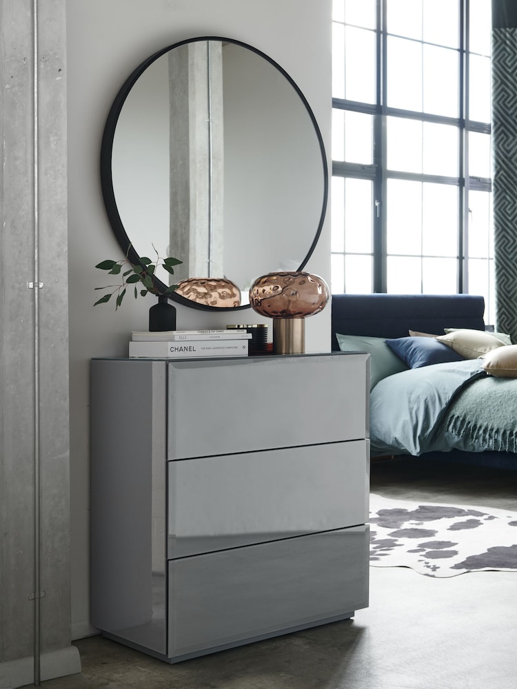 Grey Sloane Glass Collection Luxe 3 Drawer Bedside Table - Image 1 of 8