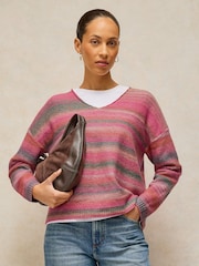 White Stuff Pink Spacedye V-Neck Jumper - Image 1 of 6