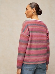 White Stuff Pink Spacedye V-Neck Jumper - Image 2 of 6