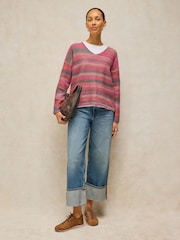 White Stuff Pink Spacedye V-Neck Jumper - Image 3 of 6