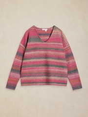 White Stuff Pink Spacedye V-Neck Jumper - Image 5 of 6